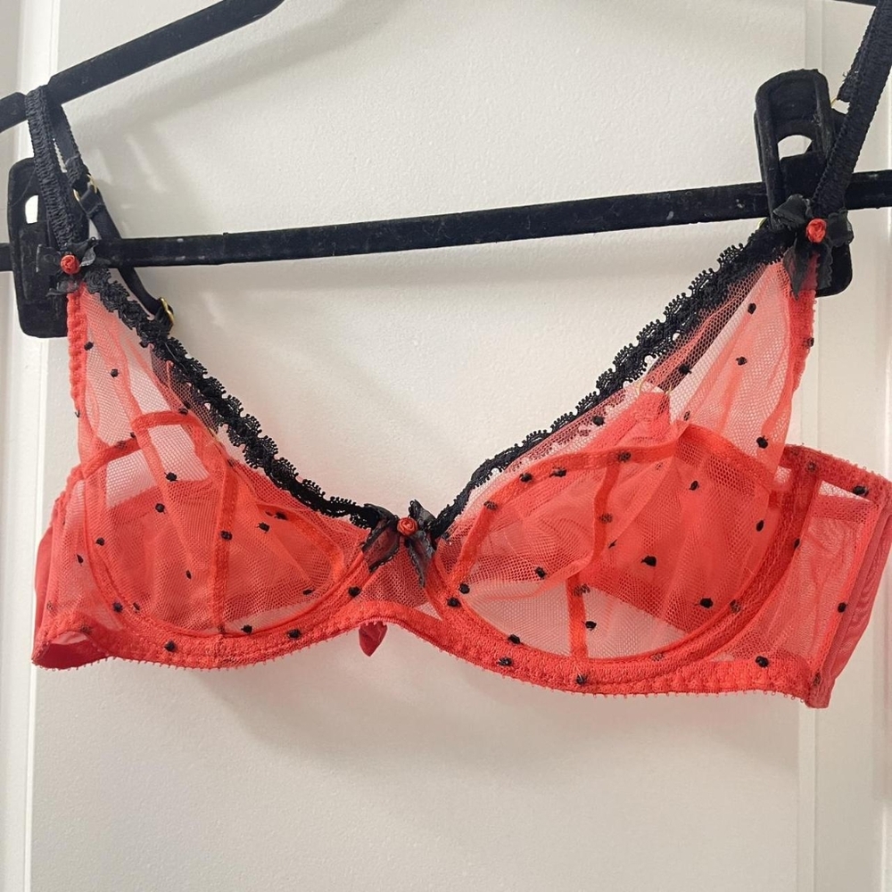 Agent Provocateur Poppie Red Swiss Dot Black Tulle Bra - Picture 3 of 5
